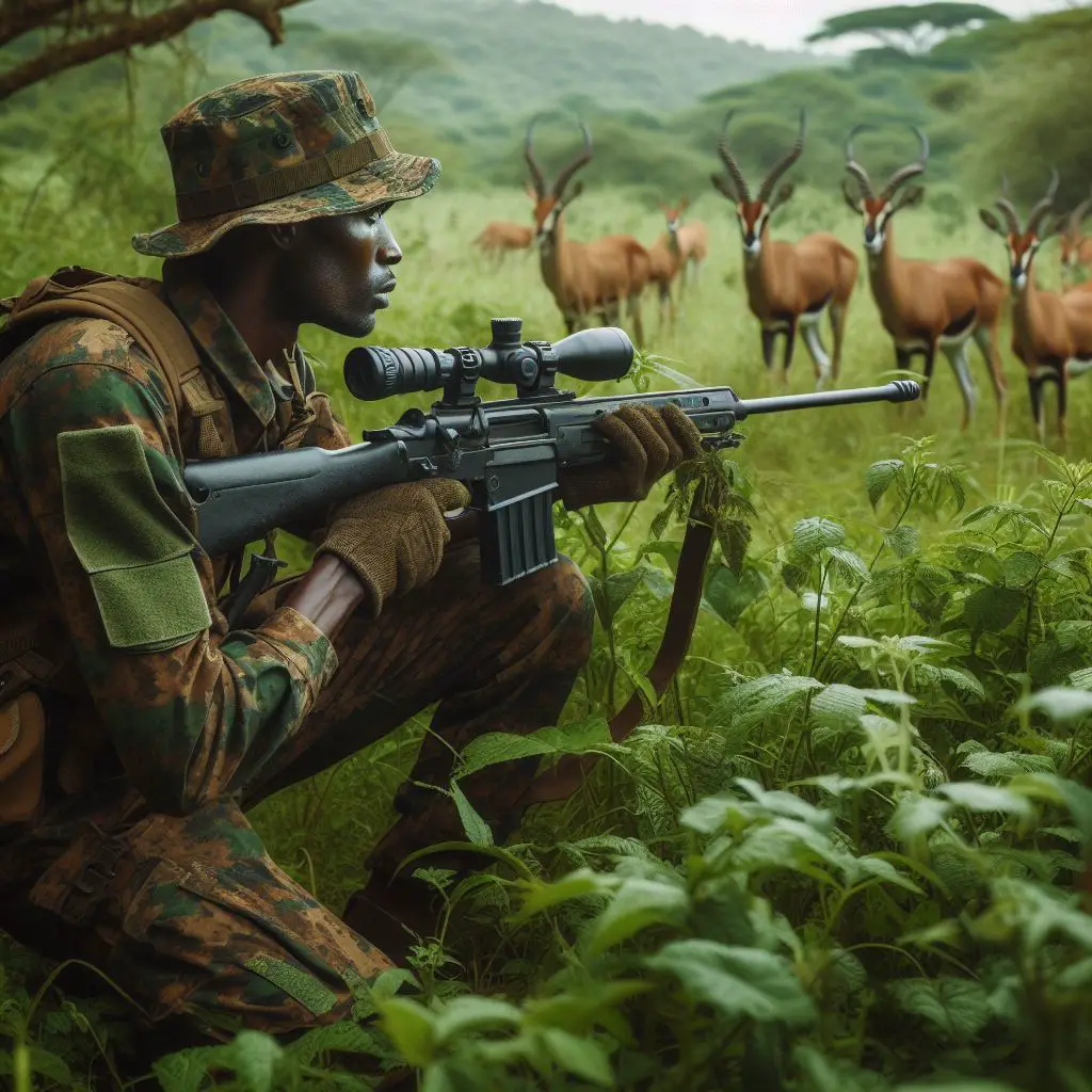 person deer hunting in a jungle